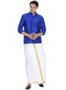 Vastramay Men's Blue Cotton Silk Blend Shirt and Dhoti Set